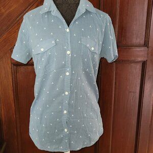 Eddie Bauer Womens Blue Teepee Button-Up Shirt L
